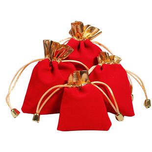红色高档绒布袋金口锦囊小福袋首饰文玩袋抽绳束口礼品包装袋定制