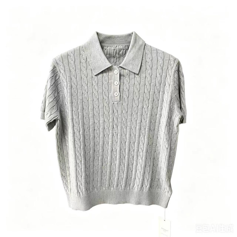 2026夏季新款100%棉POLO翻领针织衫女宽松显瘦百搭短袖上衣