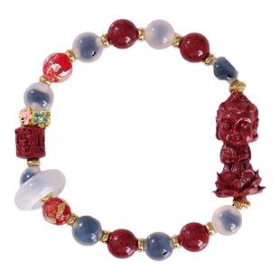 灵机麦玲玲万福宝宝佛莲花手串糖心蓝玛瑙紫金砂手链情人节礼物