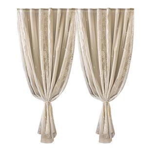 魔术贴遮光窗帘蕾丝双层自粘式免打孔安装卧室防晒隔热遮阳帘飘窗