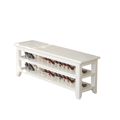 实木入户白色换鞋凳鞋柜