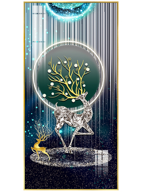 玄关福鹿装饰画现代轻奢大气