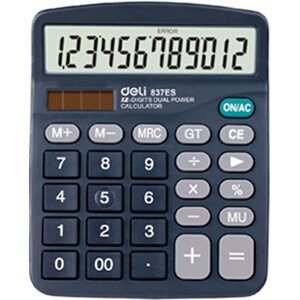 得力837太阳能双电源计算器12位办公商务经济型计算器