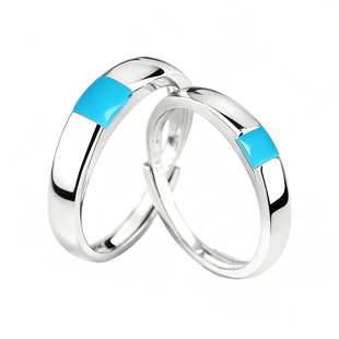 S925纯银戒指空托光面情侣镶嵌绿松石蜜蜡翡翠方戒托男女 3*3 4*4