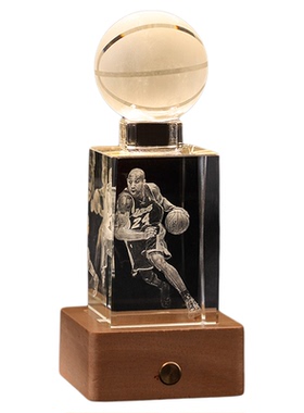 创意发光球星詹姆斯水晶篮球摆件
