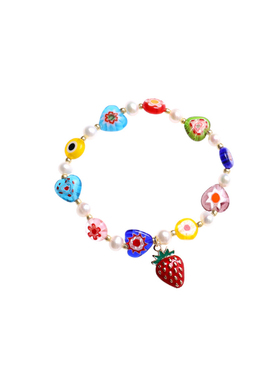 林肉完彩色琉璃珍珠花朵手链