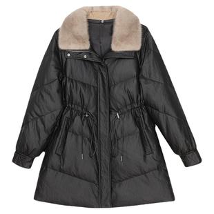 2025冬季海宁真皮羽绒服女中长款宽松系带绵羊皮皮草外套狐狸毛领