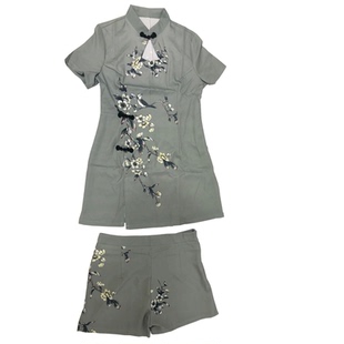 2020新款绣花旗袍修身显瘦优雅气质年轻款足浴足疗技师服女两件套