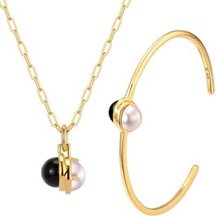 CIRCLE珠宝错位系列天然黑玛瑙淡水珍珠项链手镯通勤小众设计