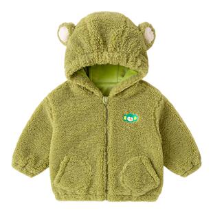 宝宝加绒卡通连帽外套冬款儿童休闲加厚毛绒连帽衫秋冬男宝上衣潮
