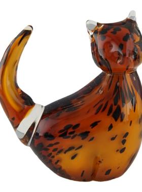 西洋收藏品 意大利手工制作玻璃可爱小猫 欧式居家装饰中古摆件