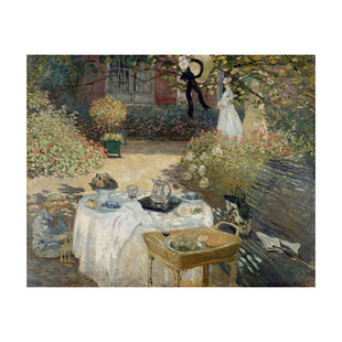 莫奈阳光下的午餐花园中的女人们竖版喷绘印制油画布画芯装饰画