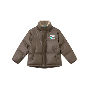 男童PU皮羽绒服秋冬款儿童中大童面包服鸭绒外套潮咖啡色110~160