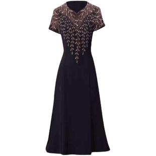 国际大牌气质V领连衣裙女夏新款洋气烫钻雪纺大牌收腰裙子清仓