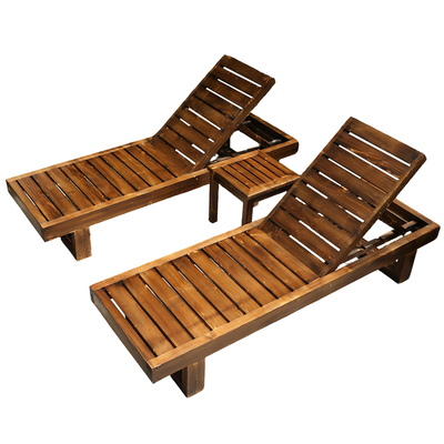 户外防腐实木躺椅三件套带茶几