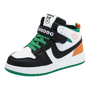 巴布豆男童加绒板鞋2025秋冬款儿童皮面加绒保暖二棉鞋女孩运动鞋