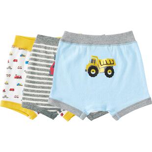 千趣会童装夏季男童工程车卡通动物三角短裤透气棉质儿童平角内裤