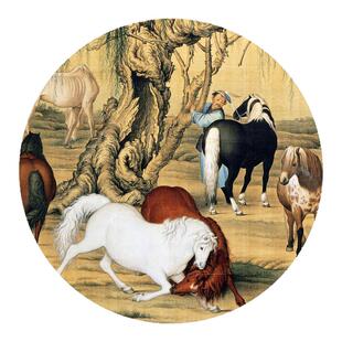 郎世宁《八骏图》客厅背景墙书房茶室装饰画挂画玄关高清卷轴字画