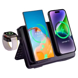 妙酷四/三合一双手机无线充电器快充底座板适用苹果17promax通用iPhone16applewatch手表s10支架airpods耳机