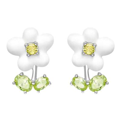 何家白色奶油小花耳钉女甜美个性气质花朵耳环无耳洞耳骨夹耳夹潮