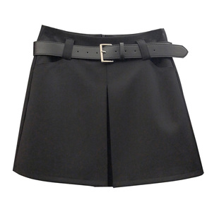 YIMOXI高腰短裙女2026春夏防走光A字裙褶皱显瘦气质百搭半身裙子