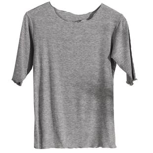 夏季薄款螺纹莫代尔五分半袖圆领打底衫短袖T恤女木耳边修身外穿