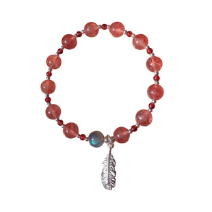 天然草莓晶粉水晶月光石手链女旺桃花招财转运闺蜜礼物手串纯银