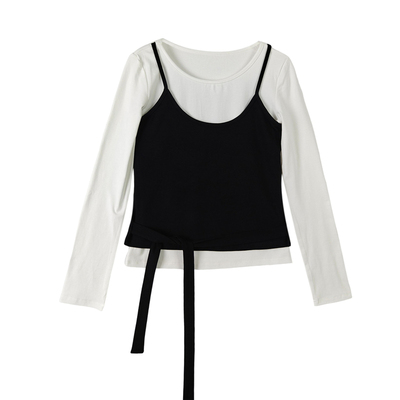 两件套内搭打底衫女早秋新款修身显瘦短款背心学院风长袖t恤上衣