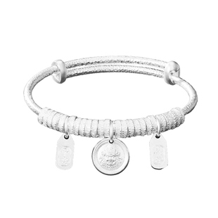 纯银盘缠手镯女黄财神银手环新中式国风银镯子足银9999情人节礼物