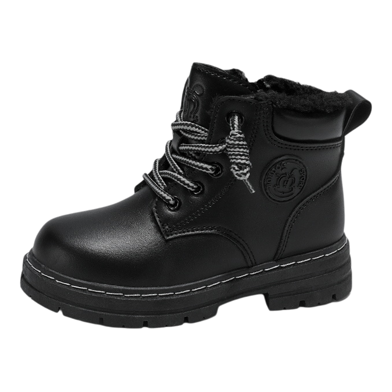 巴布豆冬季男童棉鞋加厚毛大棉儿童马丁靴女童皮棉鞋保暖冬靴子