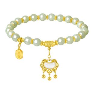 周大生福运玉锁和田玉手串女款纯银气质国风新中式生日礼物送女友