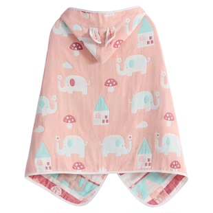 纯棉纱布儿童浴巾带帽斗篷宝宝婴儿可穿式浴袍洗澡午睡毯学生盖毯