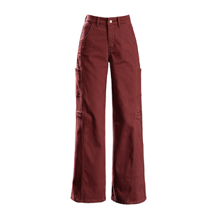 加绒牛仔裤女2025新款冬季安可拉红裤子宽松阔腿裤窄版直筒工装裤