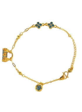 沙金福袋小锁包兰花手链滴油花朵珐琅彩手串AB链带延长链手饰品女