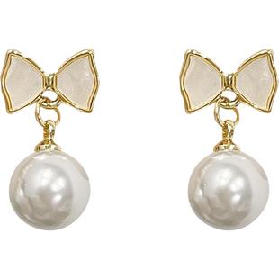 法式珍珠款蝴蝶结耳夹女士无耳洞气质耳坠高级感耳钉耳环轻奢耳饰