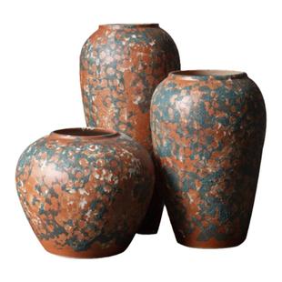 粗陶陶瓷干花花瓶花器陶罐复古装饰摆件大三件套装景德镇禅意古朴