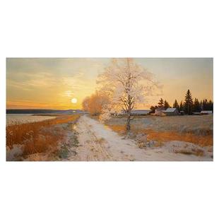 莫奈印象派手绘油画大芬村旭日东升客厅装饰画主卧室日出风景挂画