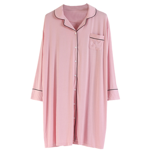 开衫丝绸长袖睡裙春夏简约大码胖MM睡衣宽松孕妇200斤冰丝家居服