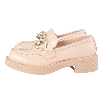 恋尚萝莎牛皮链条钻圆头厚底皮鞋