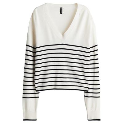 HM女装毛针织衫2024秋季新款休闲保暖舒柔细密针织V领套衫1229908