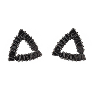 简约黑色三角形几何锆石气质复古耳钉耳环 小众个性高级感耳饰