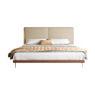 薄床头小户型真皮床1米8主卧双人床现代简约白蜡木简约复古实木床