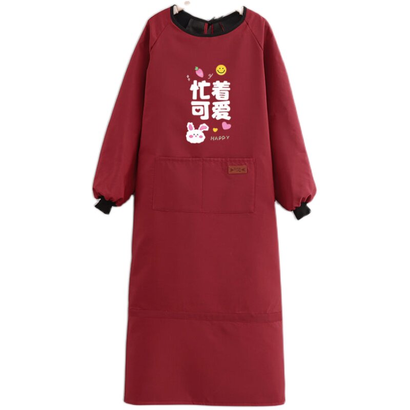网红款加长成人长袖围裙防水油耐脏厨房家用餐饮工作男女罩衣印字