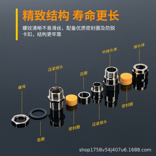 黄铜镀镍防爆铠装格兰头双密封电缆夹紧接头填料函固定压紧葛兰G