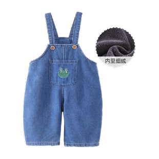 优奇婴儿牛仔背带裤秋冬连体幼儿连身裤加绒保暖牛仔洋气宝宝裤子