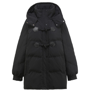 牛角扣羽绒服胖莹莹大码女装冬季休闲风宽松连帽加厚保暖纯色外套