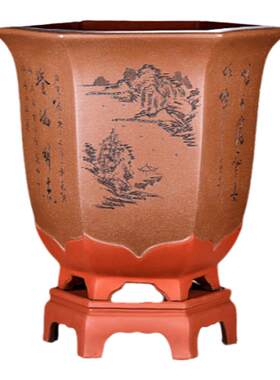宜兴中国风特大号紫砂花盆带底座