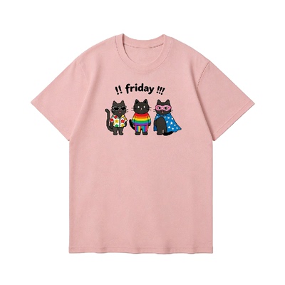 猫的周一周五卡通猫咪图印花短袖T恤女夏季粉色减龄百搭上衣2026