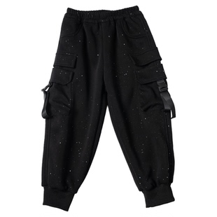 儿童撒银闪亮韩系洋气工装裤子时髦加绒束脚裤休闲裤中小童男女童