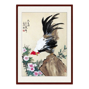 纯手绘手工国画真迹装饰画竖幅徐悲鸿写意画水墨雄鸡大公鸡大吉图